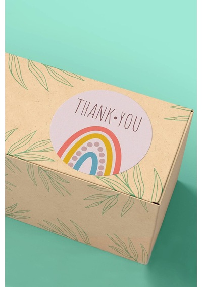 90 Adet Thank You Teşekkür Etiketi Gökkuşağı Desenli 3x3cm St2025 Çok Renkli