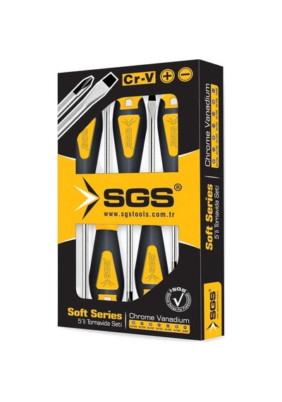 Sgs Soft Series Tornavida Seti, Chrome Vanadium, 5 Parça, Cr-v, Sarı Siyah, Model Sgs1645