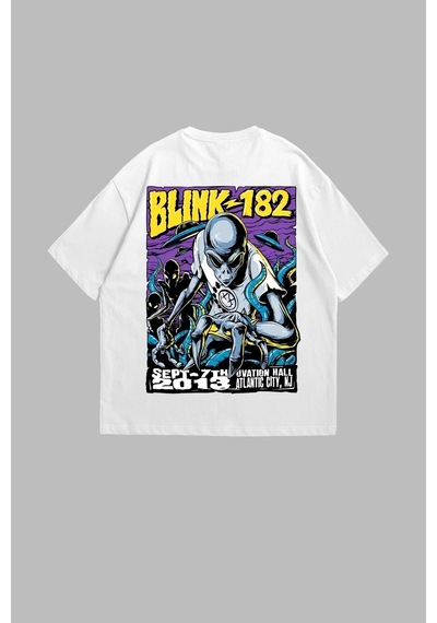 Flood Of Style Blink 182 Baskılı Oversize Unisex Beyaz Çok Renkli