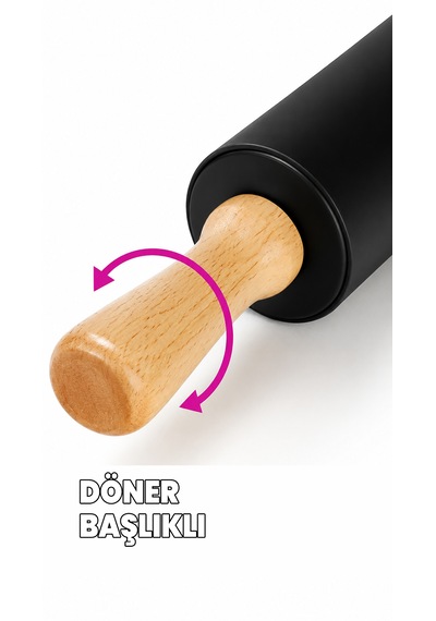 Döner Silikon Merdane - Bambu Saplı - Döner Merdane - Hamur Açıcı - Kolay Temizlenir - Ergonomik Sap