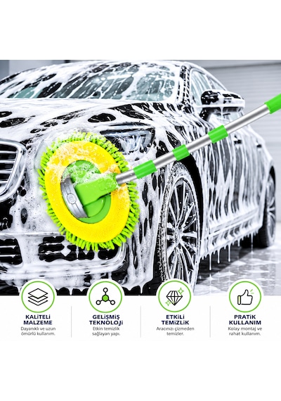 Mikrofiber Araba Yıkama Fırçası, Çiziksiz Temizleme, Uzun Saplı Temizlik, Araba Karavan, Kamyon, Suv Rv Ev İçin