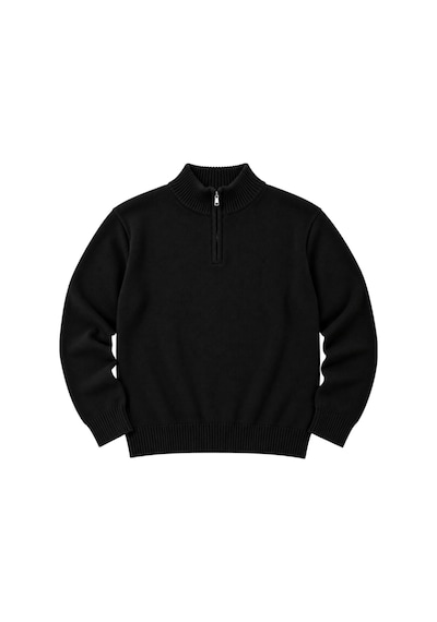 Battalmoda Erkek Büyük Beden Siyah Hattush Fermuarlı Dik Yaka Triko Kazak 3xl-4xl-5xl-6xl
