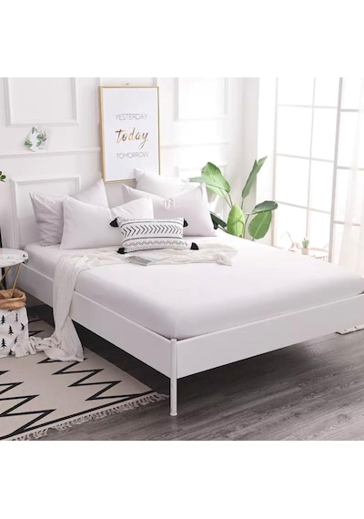 Lila Moon Çift Kişilik Beyaz Penye Çarşaf 200 x 200 Beyaz