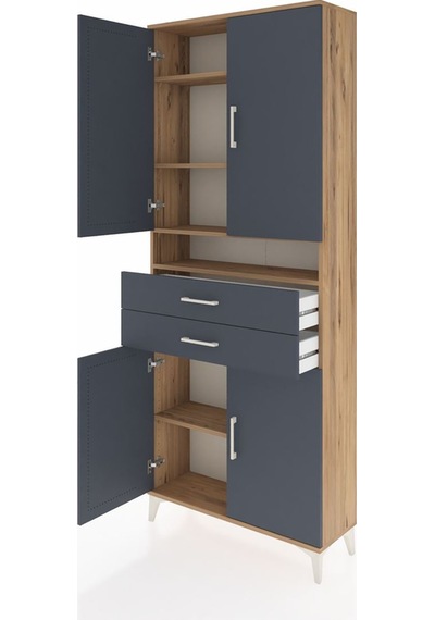 Arges Dolap 5 Raflı 2 Çekmeceli 4 Kapaklı 88x30x221 Çam-antrasit Çam