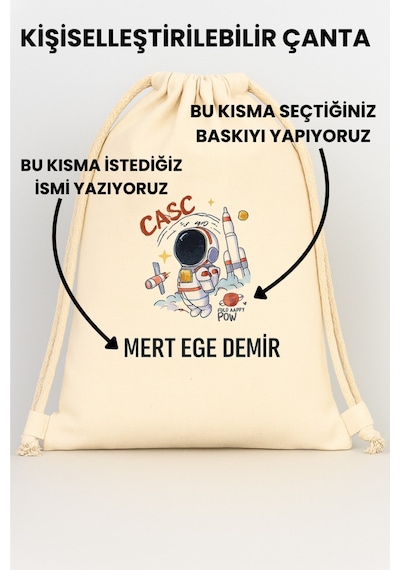 Esila Kids Erkek Çocuk Kıyafet Kesesi Özel İsim Yazılı Kişiselleştirilebilir İp Kapamalı Su Geçirmez 30x40 Cm Çok Renkli