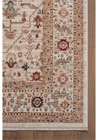 Renkli Vintage Modern Salon Koridor Yatak Ve Oturma Odası Halısı Krem