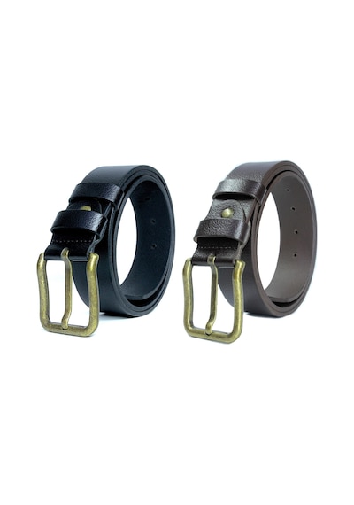 2'li %100 Erkek Kemer Sarı Tokalı 4cm Siyah - Kahverengi