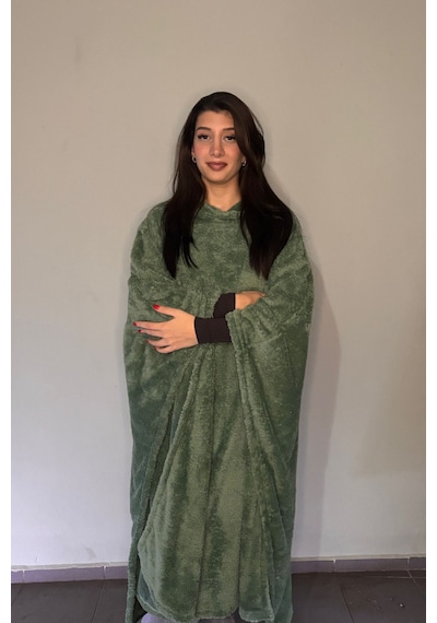 Giyilebilir Hoodie Battaniye Rahat Kalıp Tek Beden Çağla Yeşili