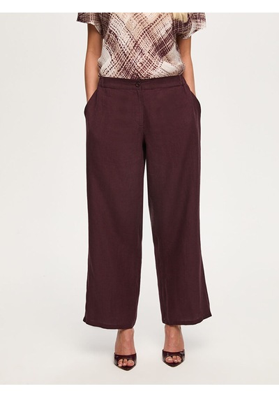 Faik Sönmez Arka Beli Lastikli Wide Leg Fit %100 Keten Pantolon S26pnt013 Us26pnt013203 Koyu Mürdüm