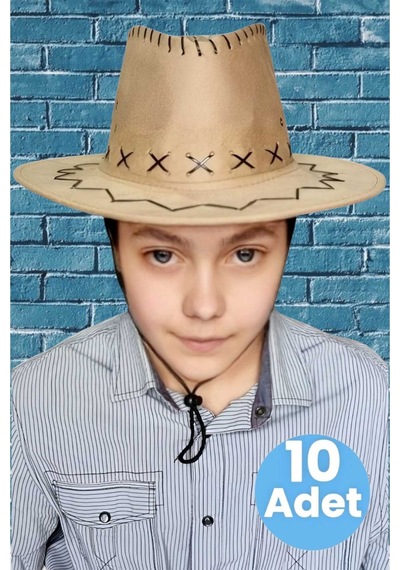 Uniquetrenders Çocuk Unisex 10'lu Nubuk Kovboy Şapkası 8-14 Yaş Koyu Bej Uniquetrenders Çocuk Unisex 10'lu Nubuk Kovboy Şapkası 8-14 Yaş Koyu Bej