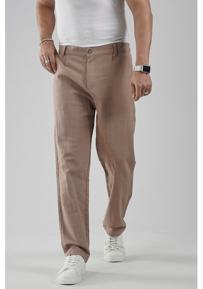 Baggy Fit Kalıp Pamuklu Keten Pantolon VİZON