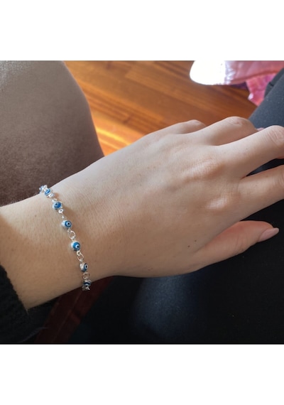 Oriental Kuyumculuk Jewellery Açık Mavi Gümüş Nazarlık Bileklik Gümüş