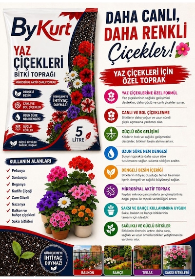 Yaz Çiçekleri Bitki Toprağı 5 Litre Cocopeat Perlit Pomza İçerikli Balkon Bahçe Saksı Toprağı