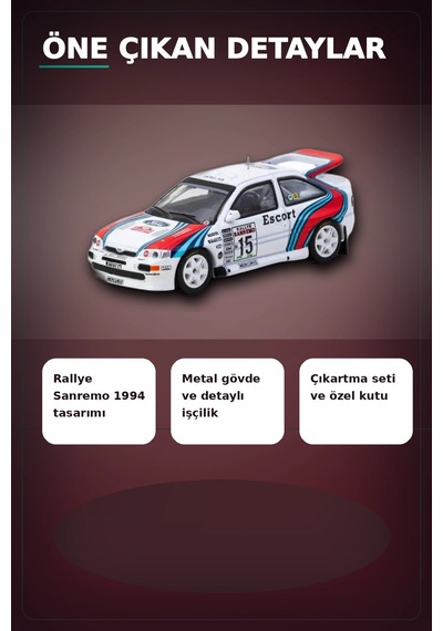 1/64 Metal Ford Escort Rs Cosworth Wrc 1994 Sanremo Maketi - Koleksiyonluk Model Bx-313345