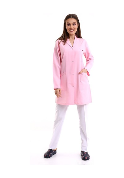 Doktor Öğretmen Kadın Önlük Ara Boy Ceket Yaka - 12 Açık Pembe-6360-12 A.pembe