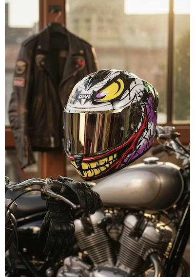 Gıvı 50.x Joke  1 Renkli 1 Şeffaf Vizörlü Motosiklet Kask Gold Vizör + Şeffaf