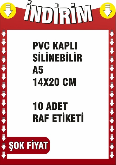 İlinebilir Pvc Kaplamalı A5 14x20 Cm Indirim Etiketi Raf Önü Etiketi 10 Adet Diğer
