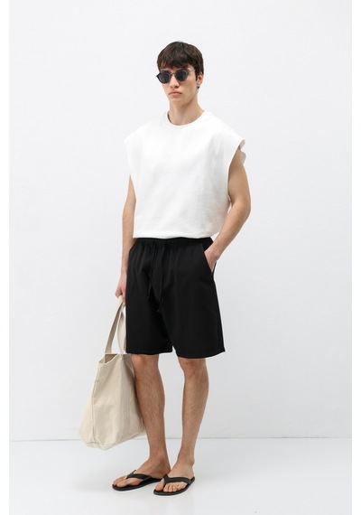 Vamos Oversize Keten Şort Siyah