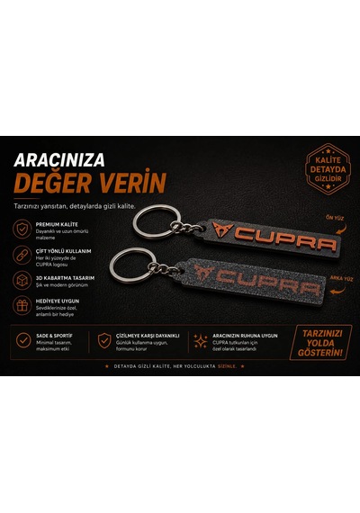 Cupra Anahtarlık Sade , Cupra Araç Anahtarlık - Cupra Çift Yönlü Araba Anahtarlığı