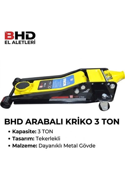 Bhd 3 Ton Arabalı Hidrolik Kriko - Profesyonel Ağır Hizmet Tipi Tekerlekli Araç Krikosu - Güçlendirilmiş Çelik Gövde