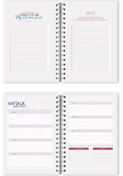 Spiralli Sert Kapak Süresiz Ajanda Planner A5 Pembe