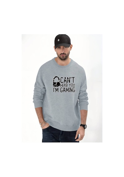 Medinenur Gaming Baskılı Kapüşonlu Sweatshirt Gri