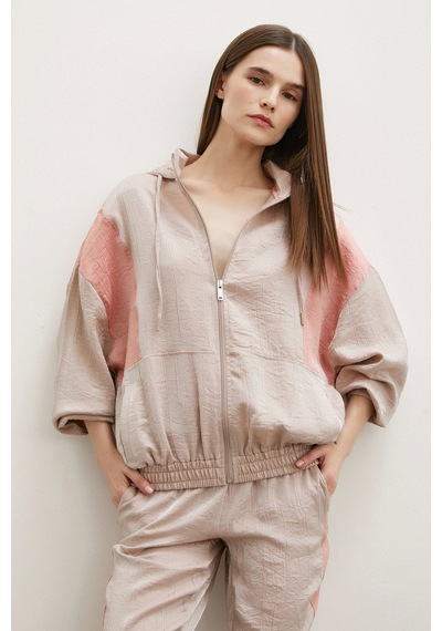 Fermuarlı Garnili Sweatshirt Bej Bej