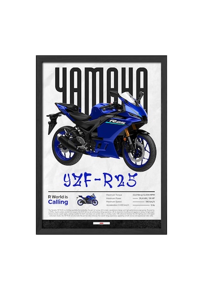 Yamaha Yzf R-25 Siyah Ahşap Çerçeveli Poster, Dekoratif Motosiklet Duvar Tablosu