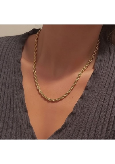 Gees Global 4mm Unisex Burgu Halat Zincir Kolye Gold Kaplama 60 Cm Gbzs