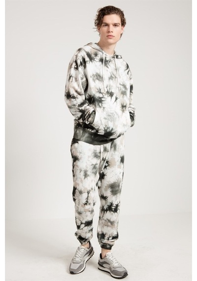 Jahr Marc Batik Yıkamalı Gri Oversize Erkek Kapüşonlu Sweatshirt Gri