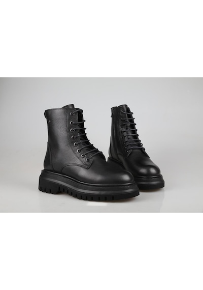 Castle Black 27400 Hakiki Deri Siyah Kadın Bot Siyah