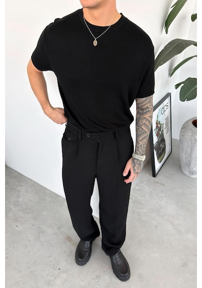 Siyah Basic Triko Relaxed Tişört