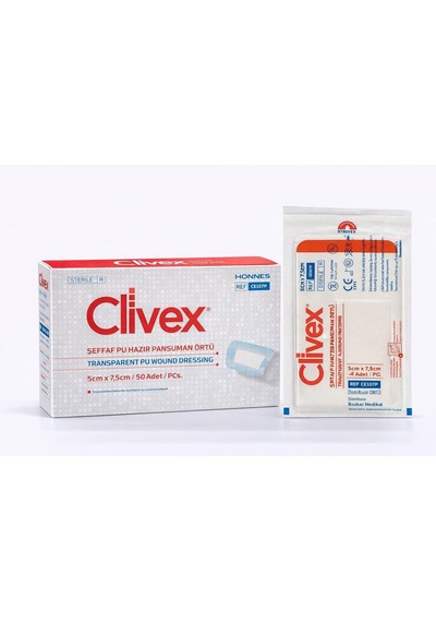 Clivex Şeffaf Pu Hazır Pansuman Örtüsü, Steril, Hipoalerjenik, Su Geçirmez, 4 Ölçü Seçeneği, 25 Adetli Kutuda