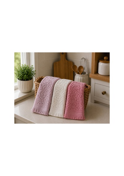 3'lü Jakarlı Püsküllü Mutfak Havlusu Seti 30x50 Cm %100 Pamuk - Rosewoodlace Çok Renkli