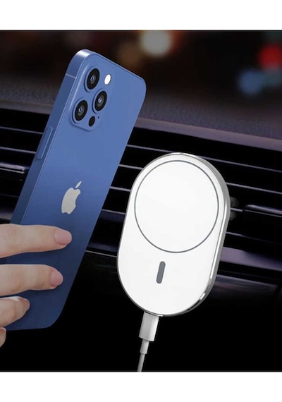 Ms 15w Magsafe Iphone 13 Uyumlu Magnetic 15w Wireless Charging Car Araç Telefon Tutucu Hızlı Şarj Beyaz