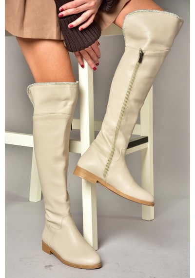 Fox Shoes T848643509 Bej Taş Detaylı Kadın Çizme Bej-suni Deri Bej