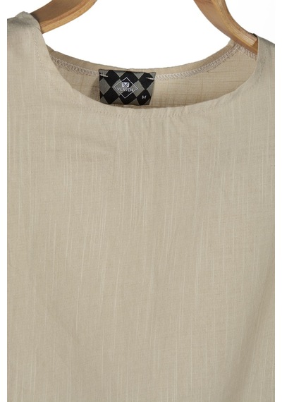 Erkek Krem Fakir Kol Keten T-shirt Krem