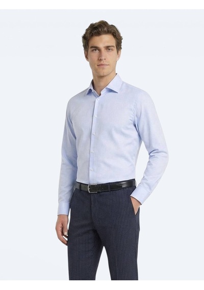Kip Mavi Slim Fit Uzun Dokuma Klasik %100 Pamuk Gömlek