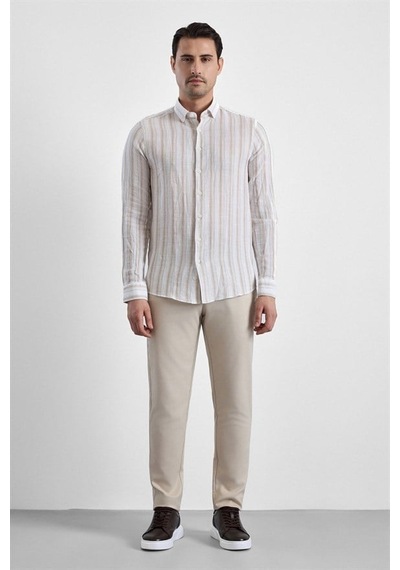 Süvari Bej Slim Düğmeli Yaka Casual Gömlek Sgm1008400004-bj3