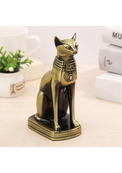 Antik Mısır Kedi Heykeli Bastet Metal Dekoratif Hediyelik Biblo 8x15cm