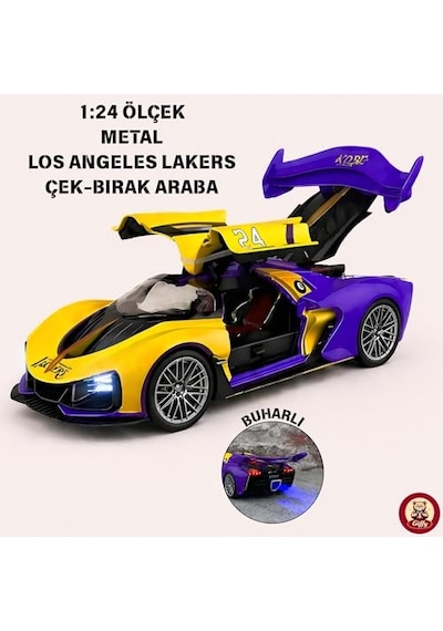 Oyuncak 1:24 Ölçek Diecast Metal Laker.s Spor Araba Işıklı Sesli Buharlı Çek Bırak Model Araç Kapıları Açılır Mor