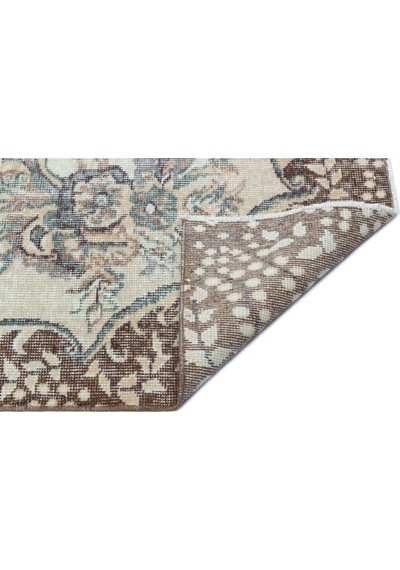 Kahve Rengili Krem Modern Vintage El Dokuma Halı 166x293