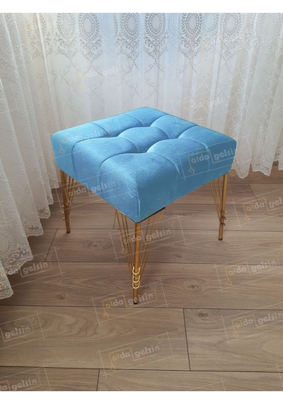 Modern Dilim Puf Ayakucu Puf Gold Metal Ayak 45 45 Turkuaz