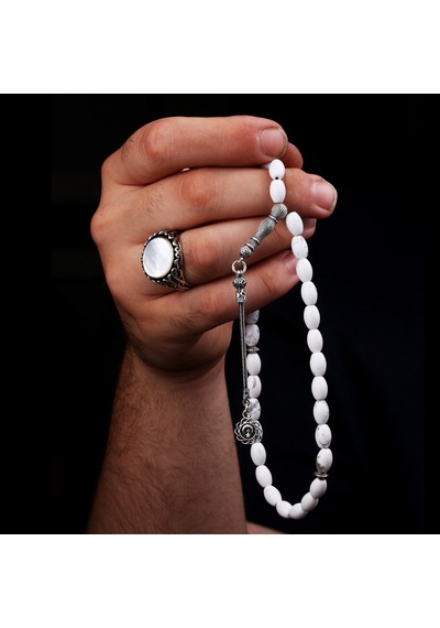 925 Ayar Gümüş Havlit Taşlı Erkek Yüzük Ve Tesbih Silver