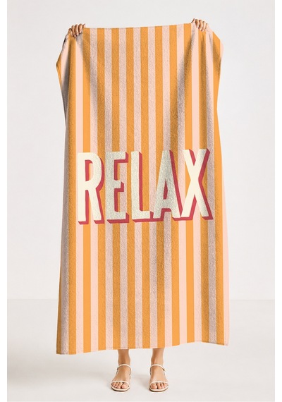 Çizgili Relax Plaj Havlusu - Modern Retro Turuncu Pembe Havuz Deniz Hızlı Kuruyan Mikrofiber Havlu Uçuk Menekşe