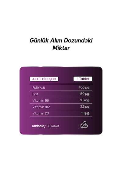 Folık Asıt L-metılfolat, B6, B12, İyot Ve D3 30 Tablet