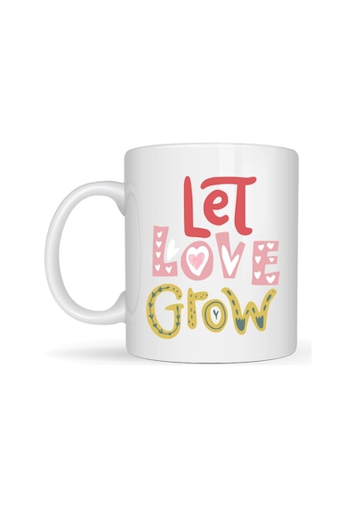 Let Love Grow Tasarımlı Porselen Kupa Model 37 Sevgi Temalı Özel Hediye Kupası Çok Renkli
