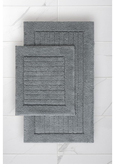 Lilly 2'li Pamuk Banyo Paspas Seti Yumuşak Dokulu Gri Yıkanabilir 60x100 + 60x50cm, Ll004g