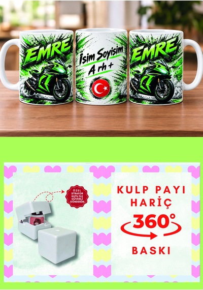 Racing Motosiklet Temalı Özel Tasarımlı Porselen Kupa Bardak çok renkli