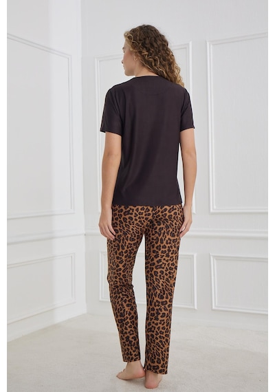 Kompedan Kadın Leopar Desenli Bisiklet Yaka Pijama Takım Siyah 30102-1287 Siyah Kompedan Kadın Leopar Desenli Bisiklet Yaka Pijama Takım Siyah 30102-1287 Siyah